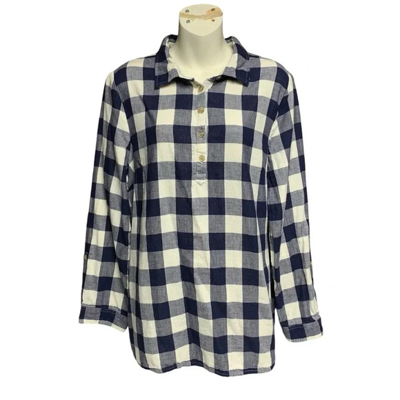 Appleseed’s large blue/cream plaid heavyweight top has pockets long sleeves - Picture 1 of 8